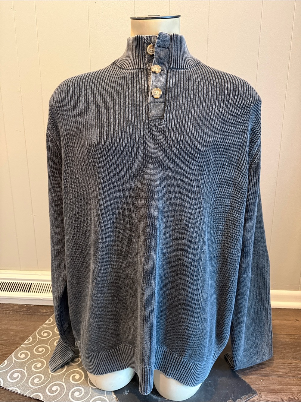 Lucky Brand Men's Slate Blue Ribbed Zip-Front Turtleneck Sweater